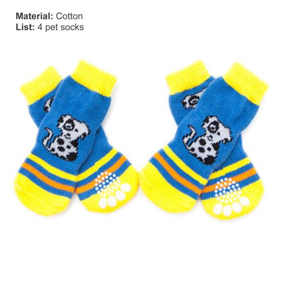 Yousheng 4Pcs Pet Stocking Puppy Print Anti-skid Breathable Elastic Pet Dogs Three Sections Long Socks for All Seasons
