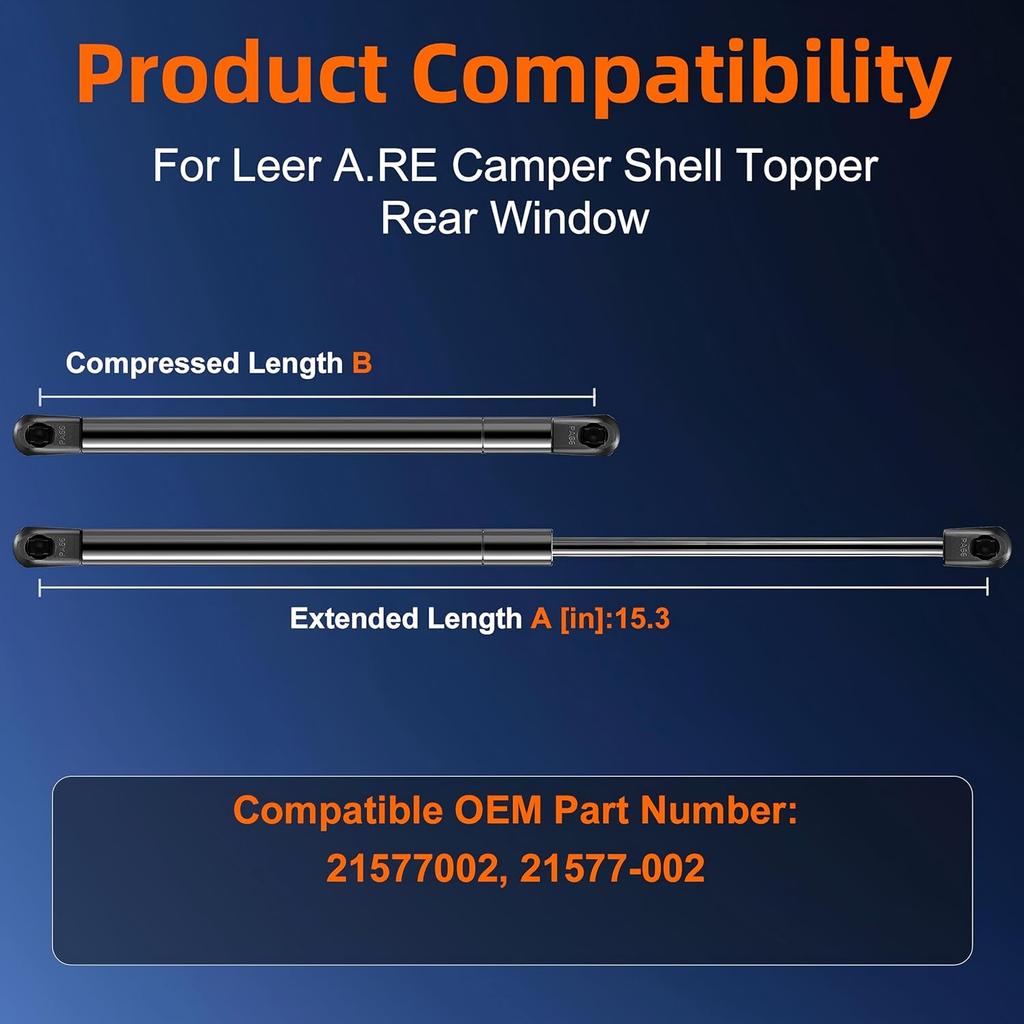Qty (2) 21577-002 21577002 15.3In 15In Gas Shock Sturt Spring Lift Support For Leer A.RE Snugtop Truck Camper Shell Rear Window Topper Door Cap