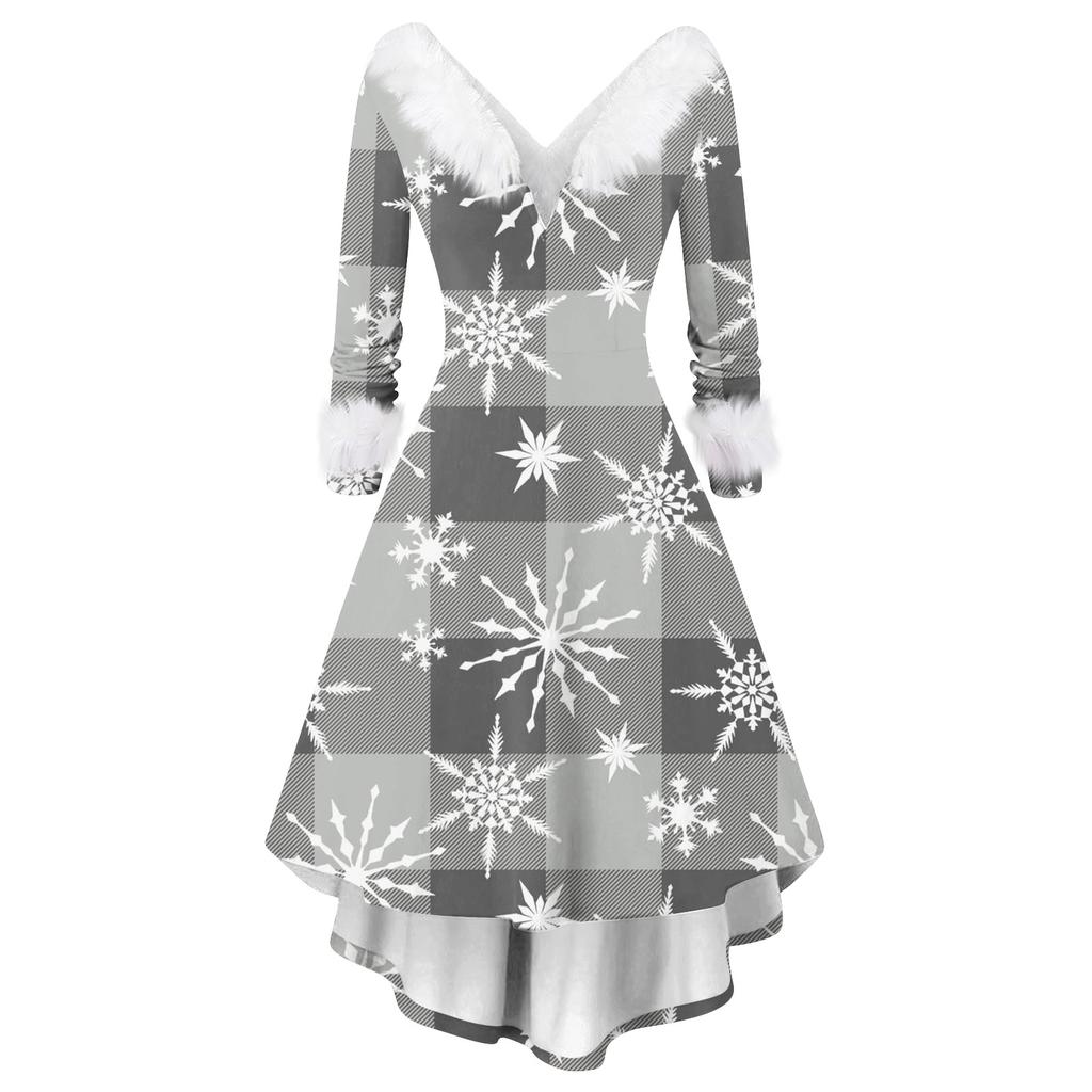 Women's Fashion Casual V-Neck Christmas Print Long Sleeve Dress