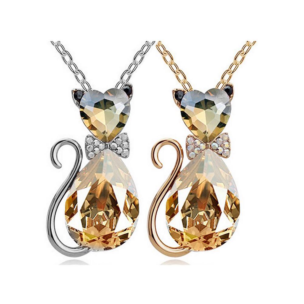 Luxury Wedding Bridal Women Cat Rhinestone Charm Pendant Necklace Party