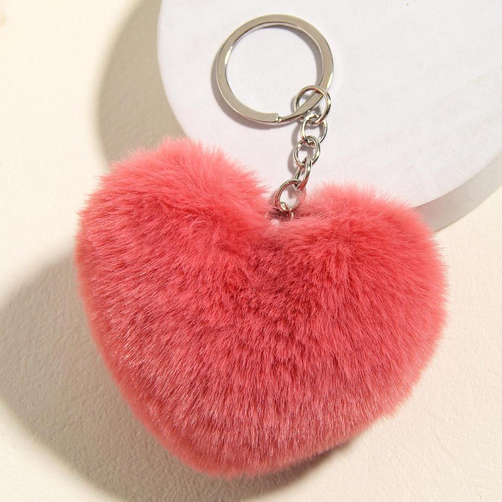 Duolingo Faux Rex Rabbit Fur Heart Keychain: Cute Pendant for Bags & Cars