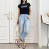 New Arrivals Open Run Women Simple Cotton Stretch Medium Blue Wash Baggy Fit Jea