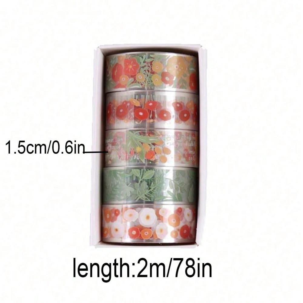5 Rolls Of 1.8" * 3.23" Cute Transparent Midsummer Daisy Decorative Stickers DIY Materials And Paper Tapes