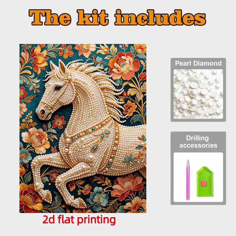 Pearl Painting 5D DIY White Horse Pearl Gemstone Art Diamond Painting Kit for Adults/Beginners Gift Ideas Home Decor Wall Art Craft