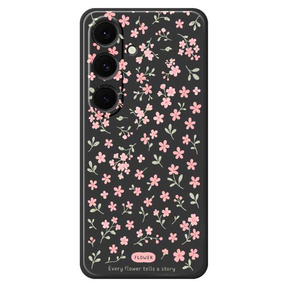 For Samsung Galaxy S25+ Case Pink Small Flowers Pattern Printing Straight Edge TPU Phone Back Cover
