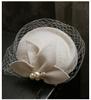 Französische Elegante Britische Vintage Netz-Barett Woll-Zylinderhut Hochzeitskleid Bankett Weiße Brautkopfbedeckung