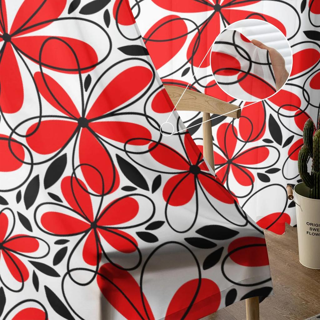 Roter Blumen-Blätter-Vorhang für Schlafzimmer, Tüll-Voile-Vorhang für Küche, Wohnzimmer, Dekor, Fensterbehandlung