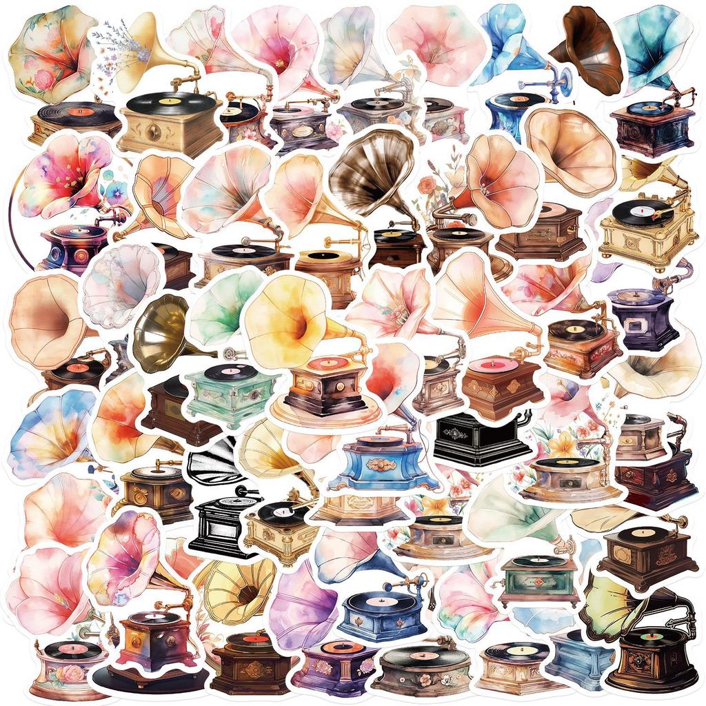 50 Cartoon Phonograph Stickers Decorate Guitar Notebook Suitcase DIY Waterproof Stickers