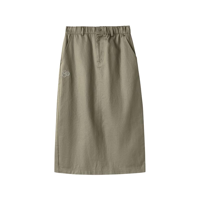 Skechers X SmileyWorld Collaboration Comfortable Solid Color Loose Casual Long Skirt Women skirts Mushroom-Brown L324W109-0409 S