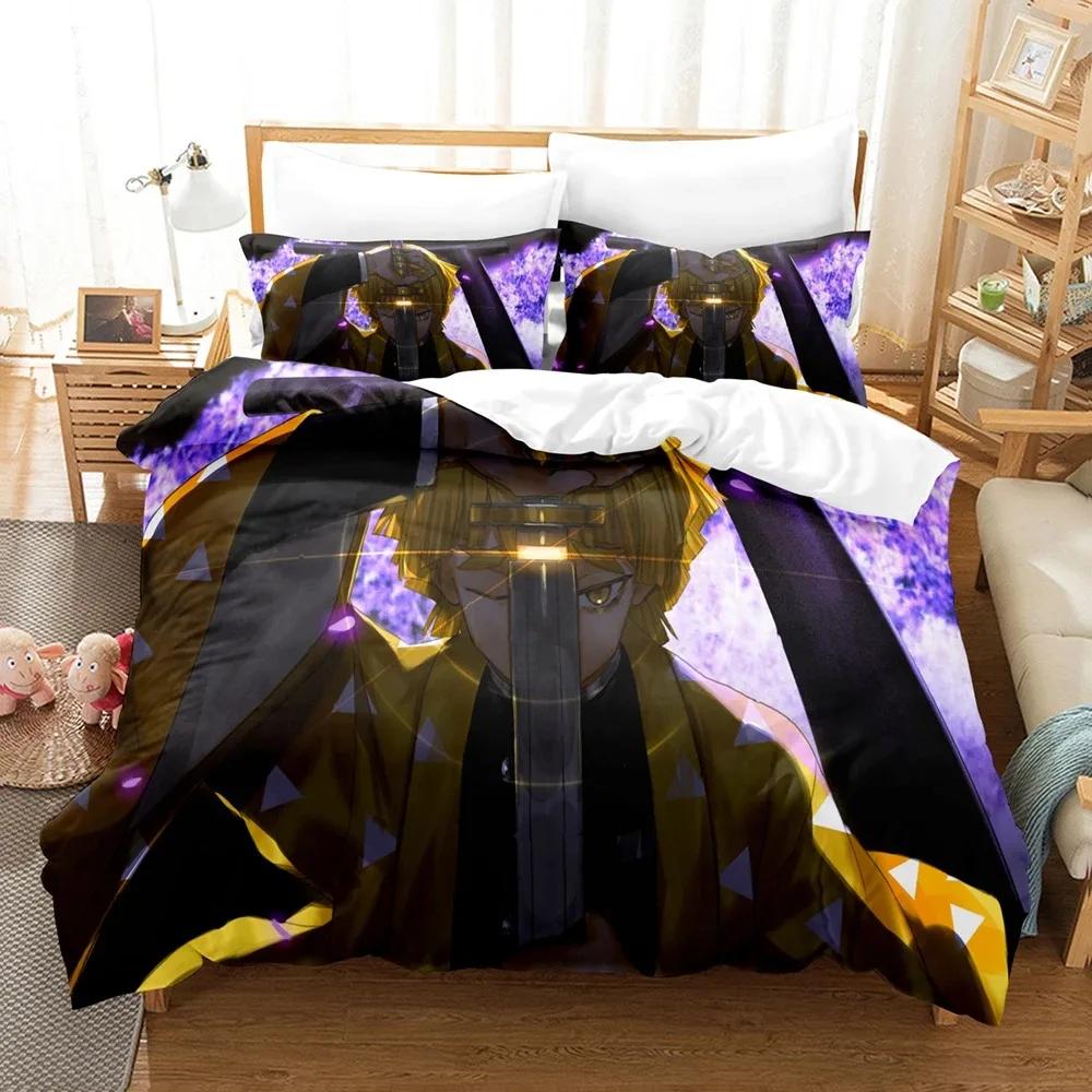 Fashion 3d Printing Anime Demon Slayer Bedding Sets Duvet Cover Set With Pillowcase Twin Full Queen King Bedclothes Home Textile