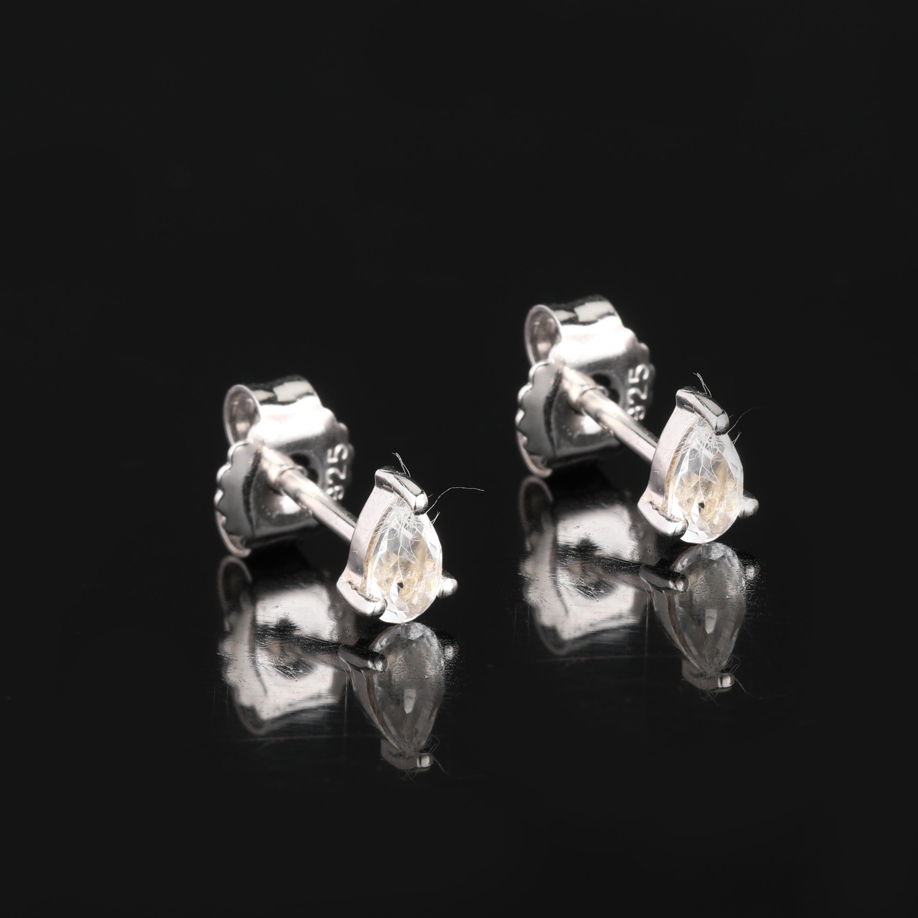 

925 Silver White Topaz Pear Earrings Women Dainty Minimal Jewelry Gift білий
