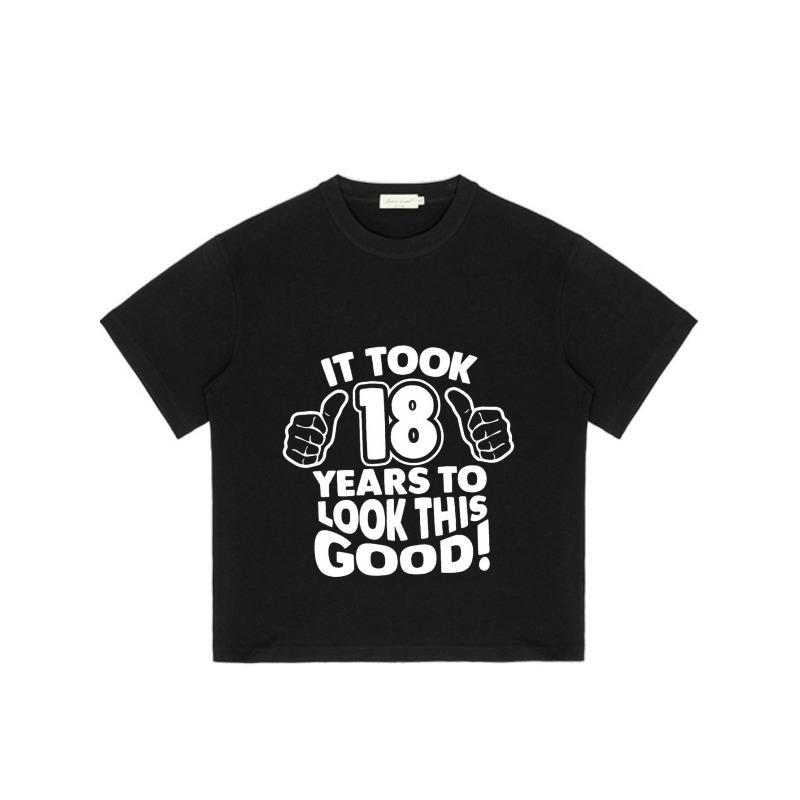 Black T Shirt with It Took 18 Years To Look This Good Text and Thumbs Up Design for Birthday Celebration