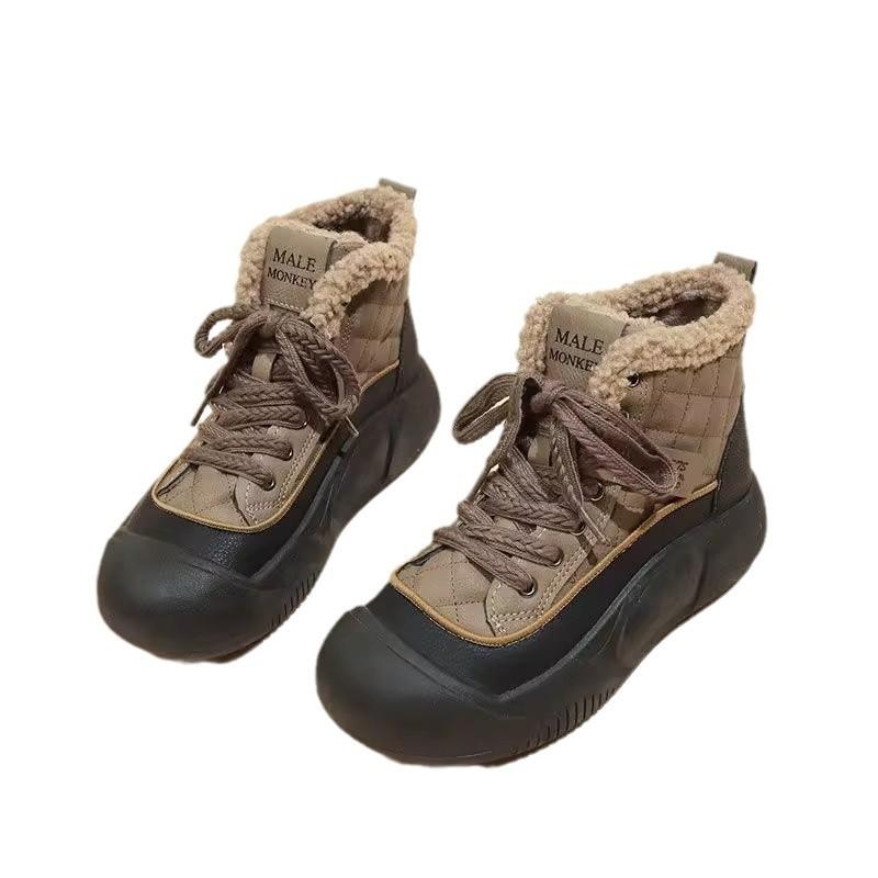 Snow Boots Women's Winter Women's Models Fleece Thickened Warm Thick Soles Heightened Sports Dad Shoes Women's Cotton Shoes 2025