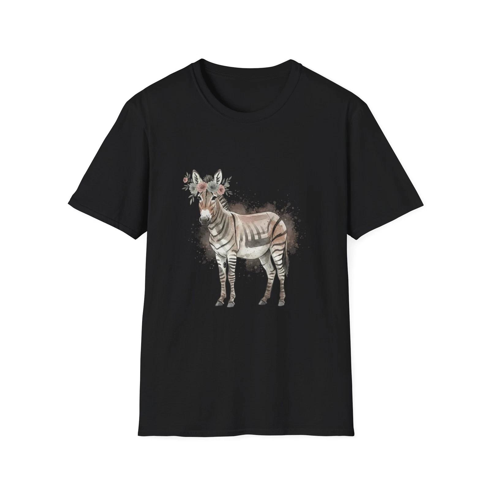 Zebra Floral Watercolor Boho Black Tee Nature Aesthetic Print T-Shirt XL