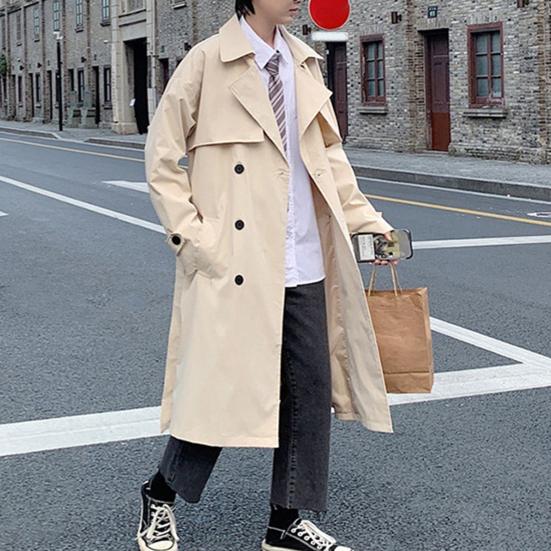 Abrigo de Invierno para Hombre Doble Botonadura Mangas Largas Solapa Color Sólido Botones Mantente a la Moda Holgado Ropa de Abrigo Longitud Media Gabardina para Hombre para la Calle