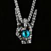 The Hand Of Victory Pendant Necklace For Men Hip Hop Rock Copper Color Stainless Steel Box Chain Blue Eye Vintage Punk Jewelry