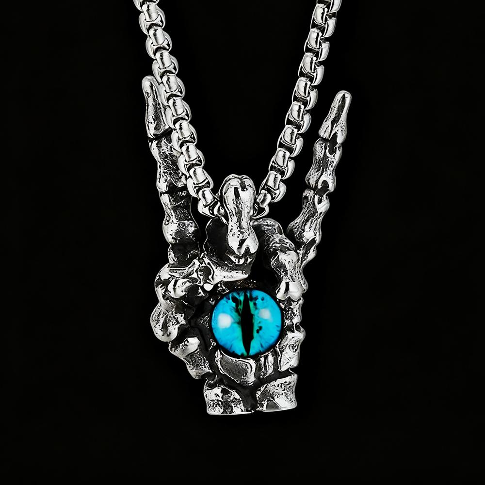 

The Hand Of Victory Pendant Necklace For Men Hip Hop Rock Copper Color Stainless Steel Box Chain Blue Eye Vintage Punk Jewelry