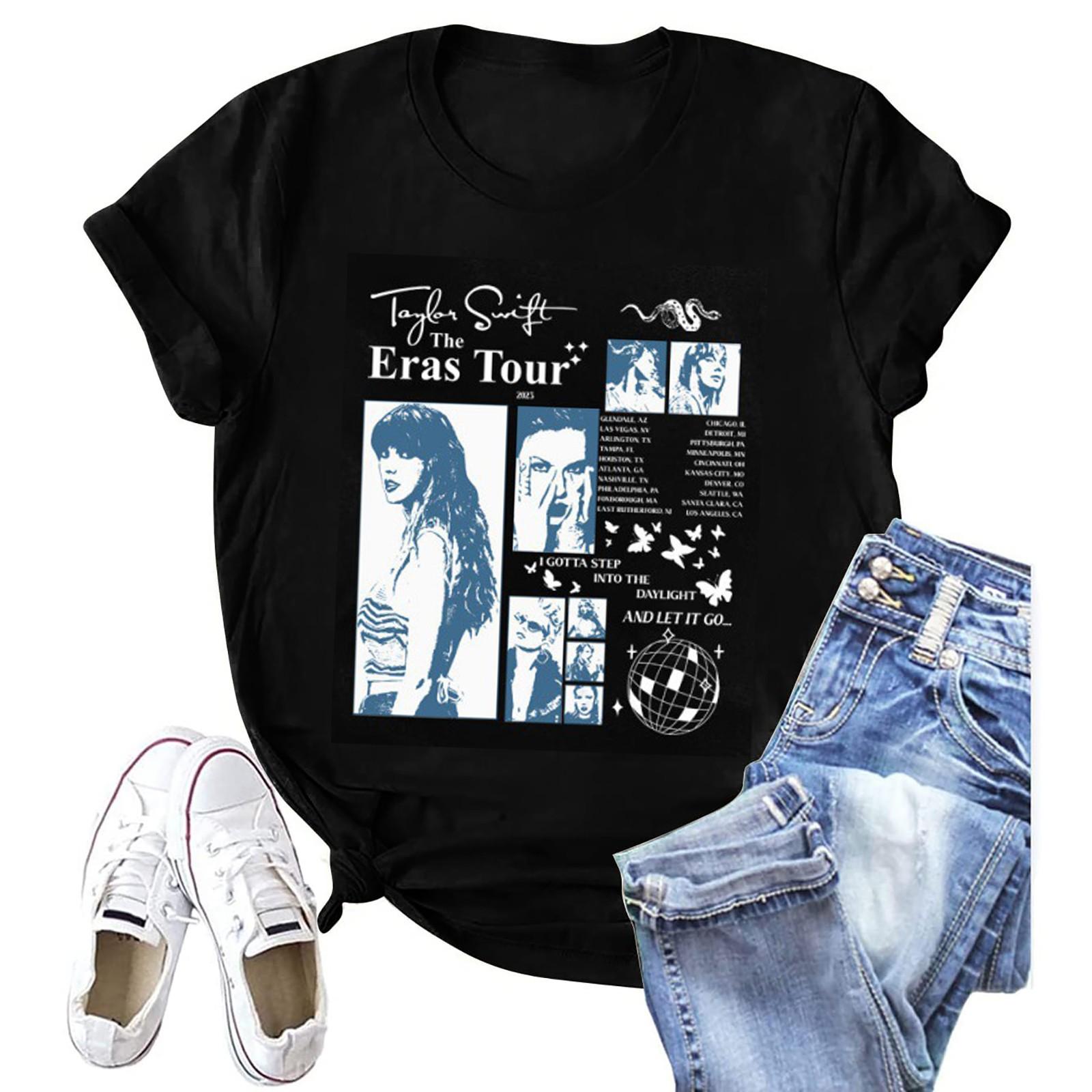 Women s Fashion Casual Round Neck Short Sleeve T-Shirt Letter Printed Top M