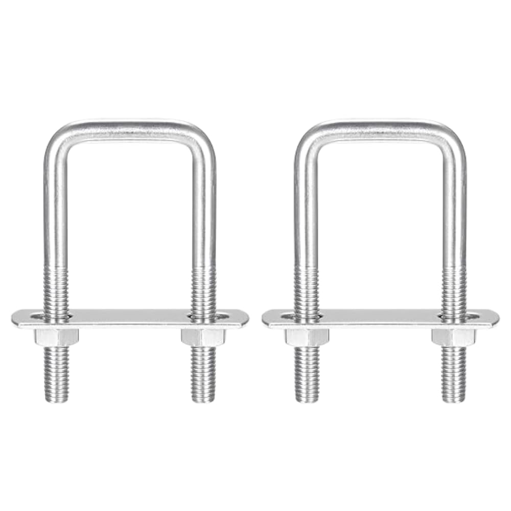 PLEAVIT Carport Pillar Fixing Brackets, U-Bolts, U-Bolts, Square Column Brackets, Stainless Steel, M6x40mmx80mm X 2-Piece Set