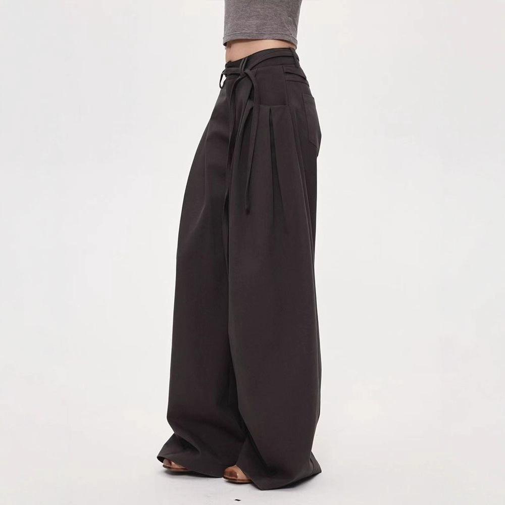 Women High Waist Pants Autumn Retro Cargo Wide Leg Pants Women's Curved Straight Floor Length Loose Casual Trouser