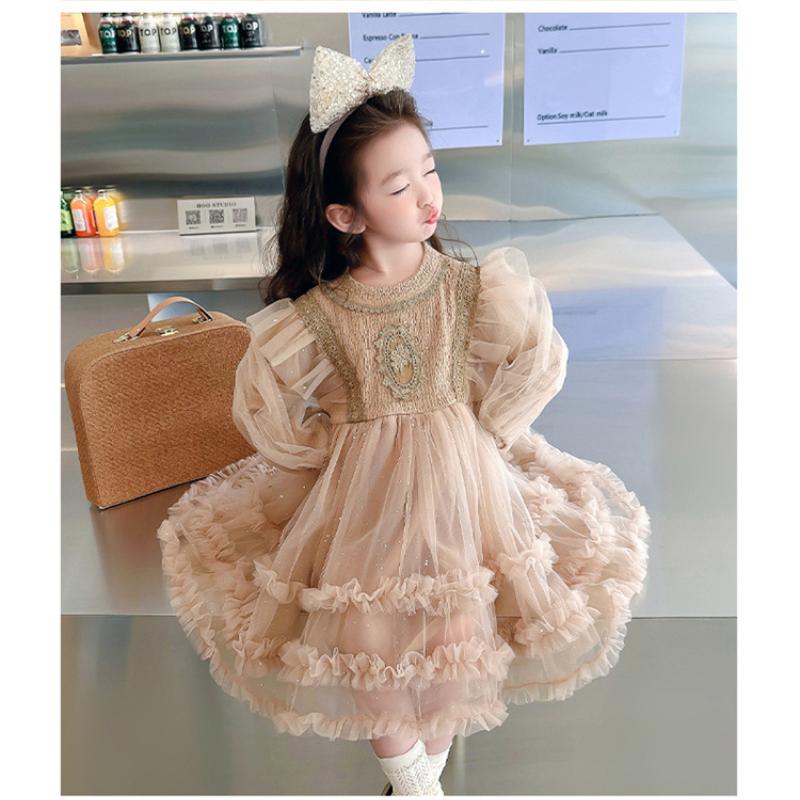 thumbnail image 2 of Toddler Girl Tulle Dress Fall Ruffle Long Sleeve Baby Girl Fashion Casual Dresses 2-6Y - Product Details 2 of 12