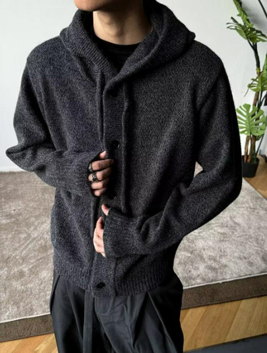 Men's Arctic Fleece Hooded Knit Cardigan, Korean Style Loose Sweater Coat, Thick Autumn Winter Casual Hoodie