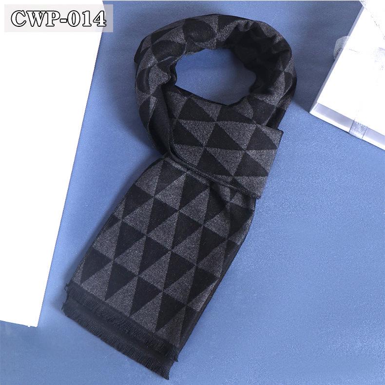 2025 Winter Men's Black Grey Plaid Imitation Cashmere Scarf
