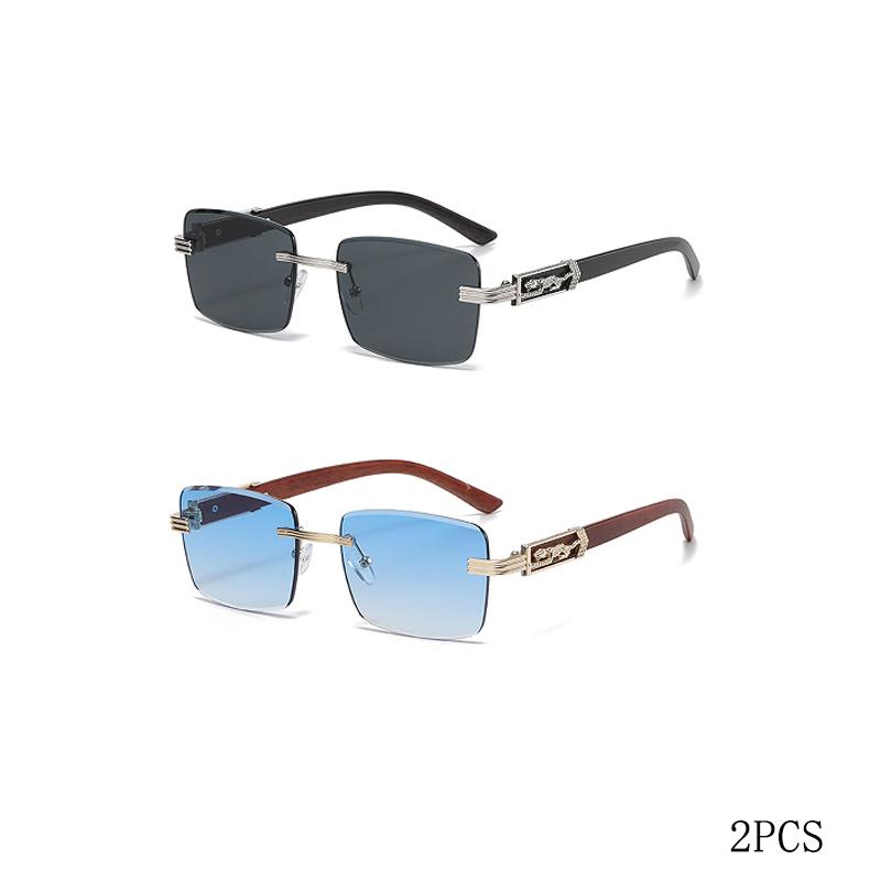 Wood Grain Legs Cheetah Decorative Sunglasses Colorful Retro Frameless Square Leopard Head Metal Sunglasses
