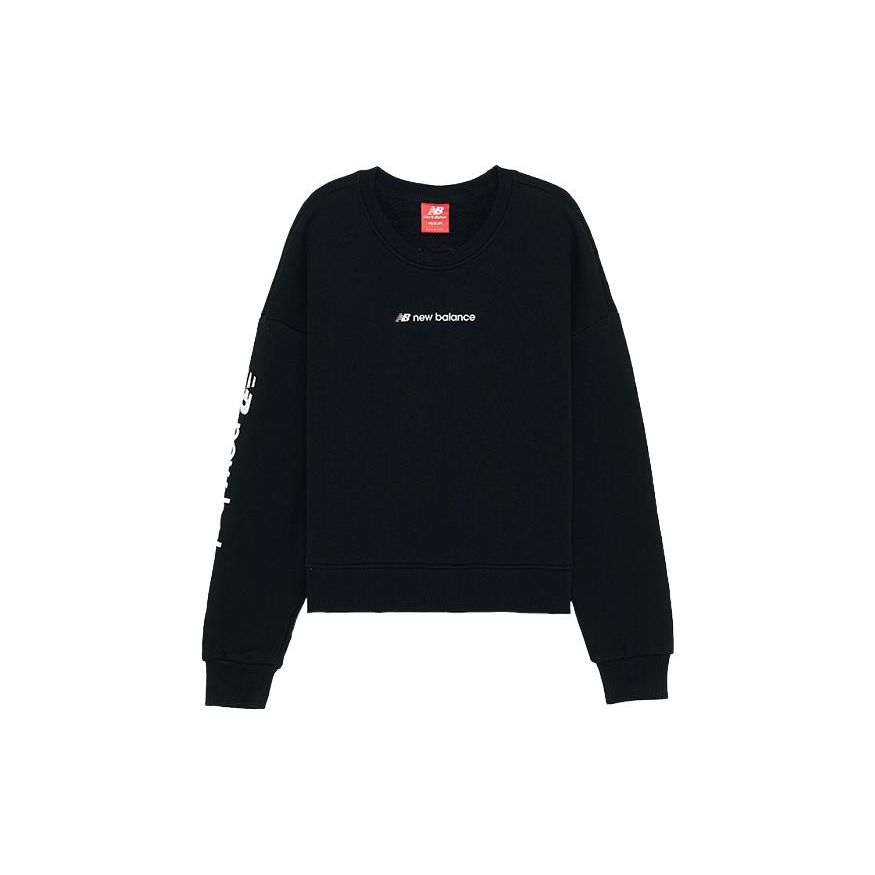 

New Balance с принтом алфавита, повседневная спортивная толстовка с круглым вырезом на флисовой подкладке, женские топы, черный AWT93509-BK