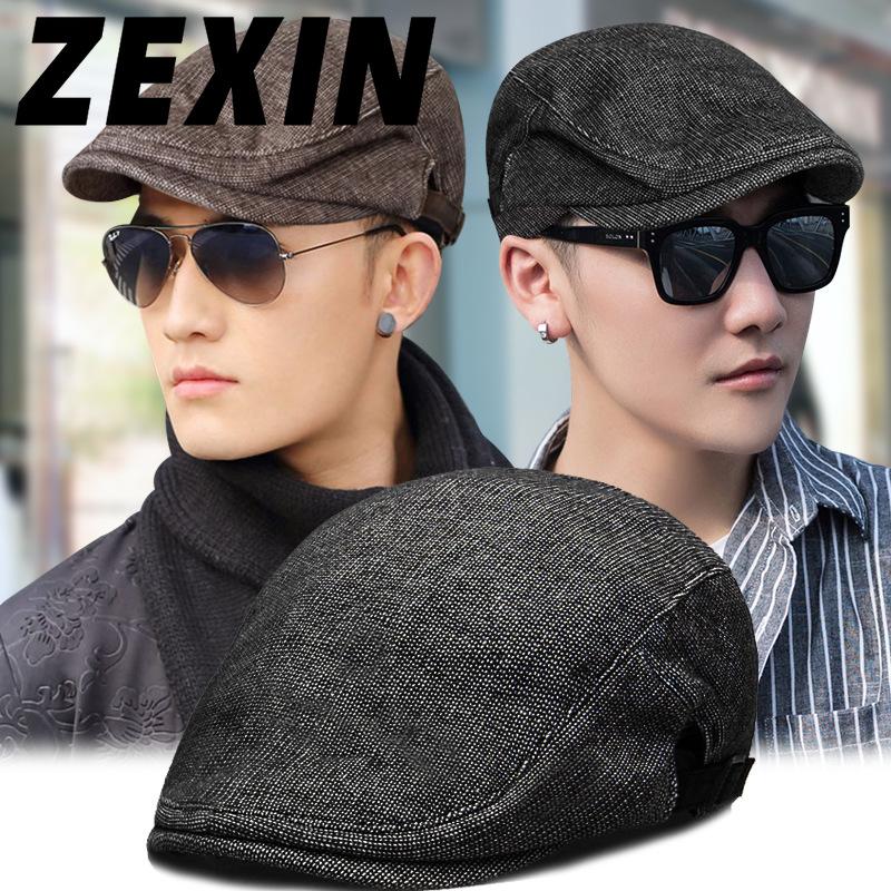 ZEXIN Spring, Autumn and Winter Solid Colour Warm Cotton and Linen Breathable Beret Men and Women Casual Simple Retro Matching Duck Tongue Cap