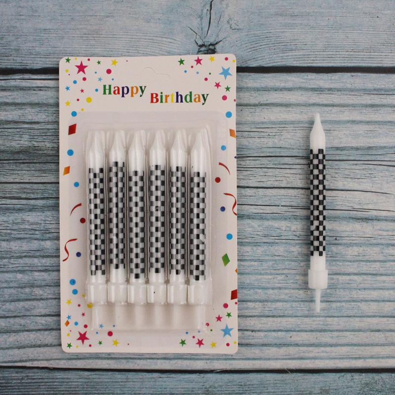 Ins Style Black Checkered Pattern Printed Cake Candles Birthday Party White Checkered Black Printed Candles