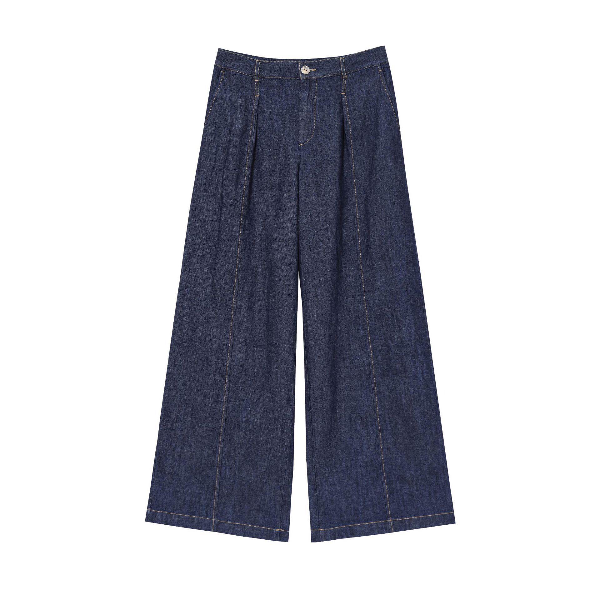 

Summer European & American Style Denim Shirt with Decoration & Wide Leg Pants L