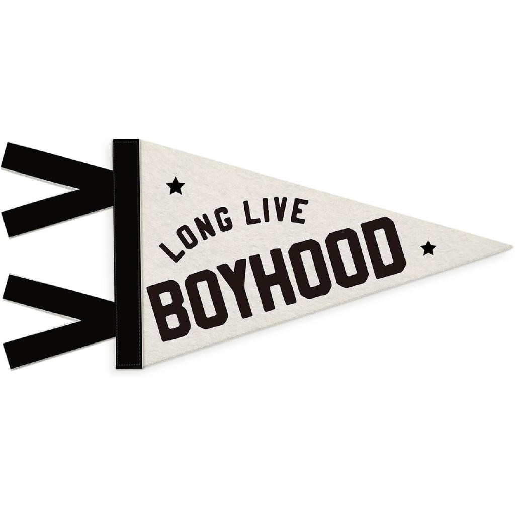 Boys Room Decor, Long Live Boyhood Wall Hanging Pennant Flag Banner, Preppy Neutral Beige Checkered Wall Decorations for Kids Boys Toddler Nursery