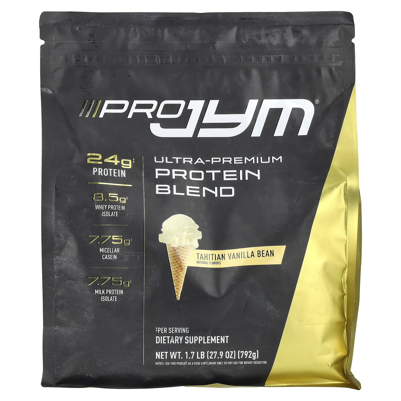 

JYM Supplement Science, Pro JYM, Ultra Premium Protein Blend, Tahitian Vanilla Bean, 1.7 lb (792 g)