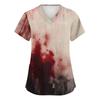 Womens V Neck Short Sleeve Work Top Halloween Print Side Slit Tunic Shirt with Pockets Casual Loose Fit Blouse for Daily Wear