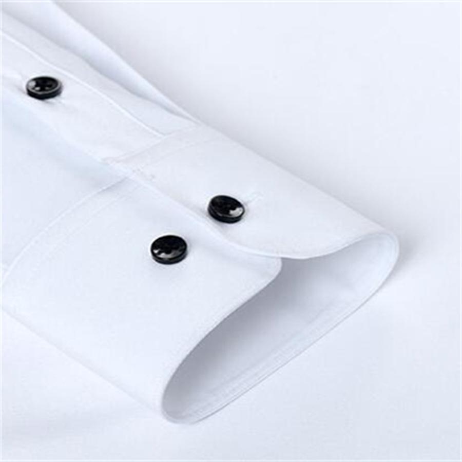 Elastic Non Ironing Men's Long Sleeve Shirt Solid Mercerized Vertical Oversize Men Shirts White Black Blue Top