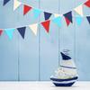 32Ft Red Blue White Nautical Pennant Banner Fabric Triangle Flag Bunting Garland Streamer for Nautical Theme Birthday Ahoy Achor Pirate Baby Shower