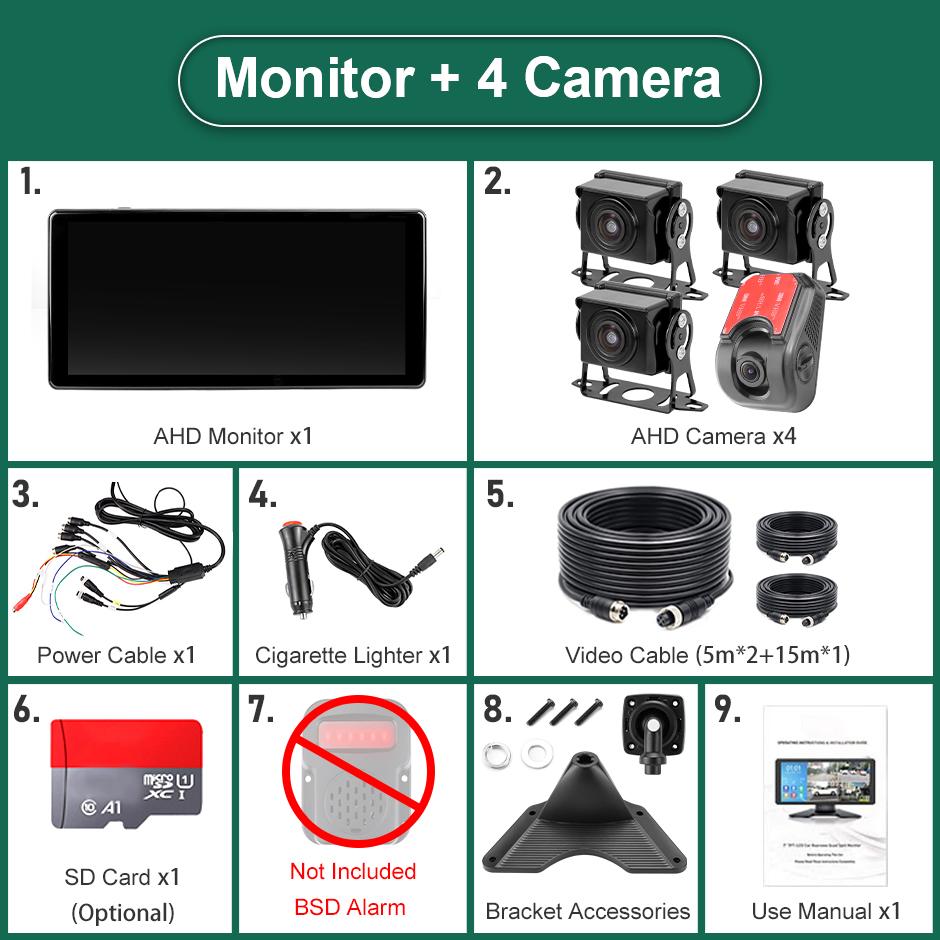 

10,36 4-канальный интеллектуальный радар слепых зон с искусственным интеллектом BSD-сигнализация Беспроводной Apple Carplay Android-Auto DVR-регистратор Монитор 1080 Cam для грузовиков и автобусов None