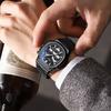 CHENXI Multifunctional Men's Watch True Three Sub-dials Six Hands Calendar Moon Phase Chronograph Octagonal Quartz Watch Reloj