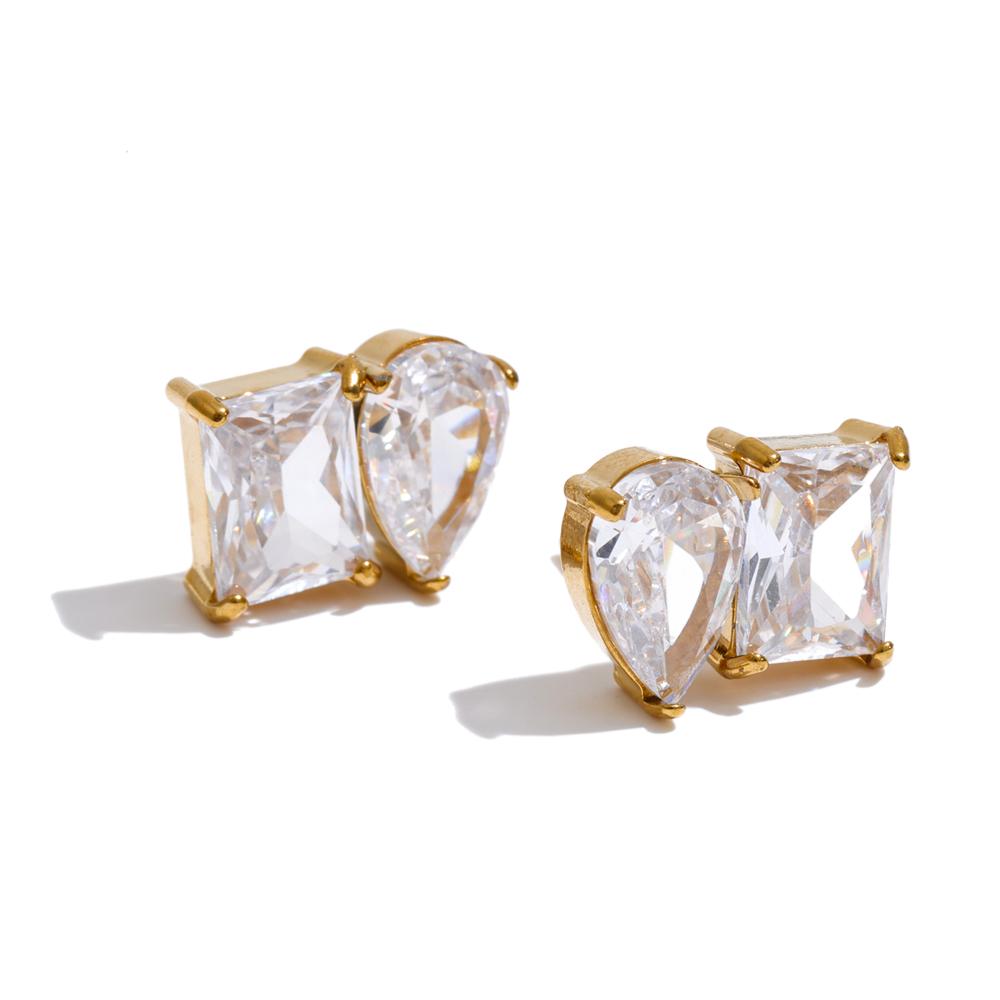Yhpup Stainless Steel Cubic Zirconia Square Water Drop Daily Stud Earrings High Quality Shiny Fantasy Glamorous Jewelry Trendy