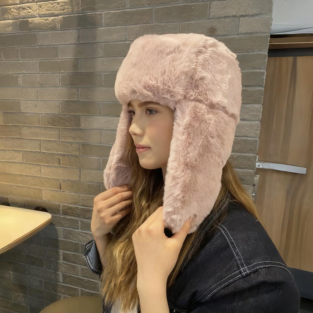 Winter Thermal Plush Faux Fur Pilot Hat with Detachable Ear Flaps -Beanie for Women , Cold Weather Skiing, Snowboarding, Hiking, Winter Hat