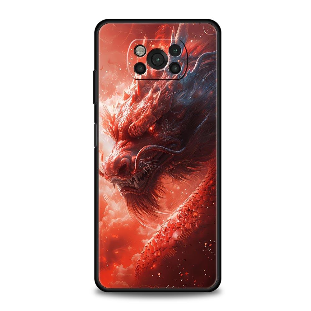 Phone Case For Xiaomi Poco X6 X5 X4 Pro 5G X3 NFC F5 F4 M5 M4 M3 F3 GT C51 C50 C55 Black Cover Illusory Color Chinese Dragon