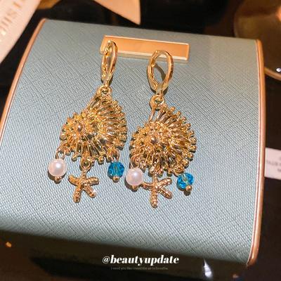 Rencontrez la mer~ Pendentif coquillage de cristal étoile de mer boucle d'oreille perle boucles d'oreilles style vacances unique conception boucles d'oreilles femmes