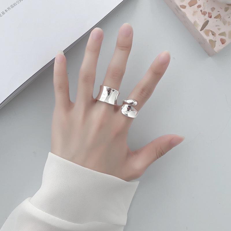 Korean Style Curved Water Drop Geometric Ring for Women - 925 Silver Open Index Finger, Trendy and Simple Design