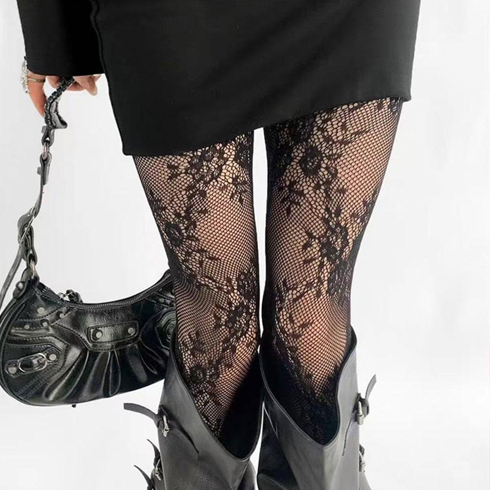 Vintage Fashion Fishnet Tights Fishing Net Stockings Hot Sexy Dance Party Flowers Long Socks Hollowed Socks Women Thin Pantyhose