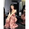 Summer Spice Girls Are Beautiful, Suspender Dress with Chest Pad, Noble Temperament, Waist and Thin, Holiday Style Floral Dress