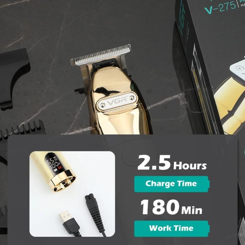 VGR V-275 Electric Hair Clipper Professional Personal Care Barber Hair Trimmer Men Shaver LCD Rechargeable Metal Hair Clippers Home Razor Shaver