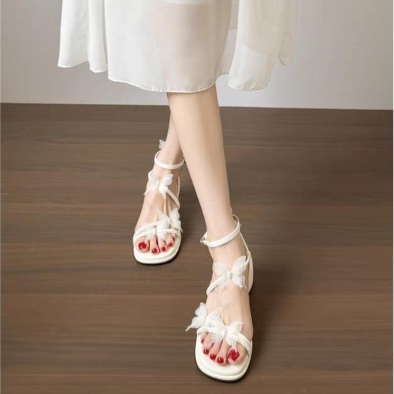 Sandals Women 2025 Summer New Chunky Heel One Strap Absolutely Beautiful Butterfly Flower Open Toe High Heels Son