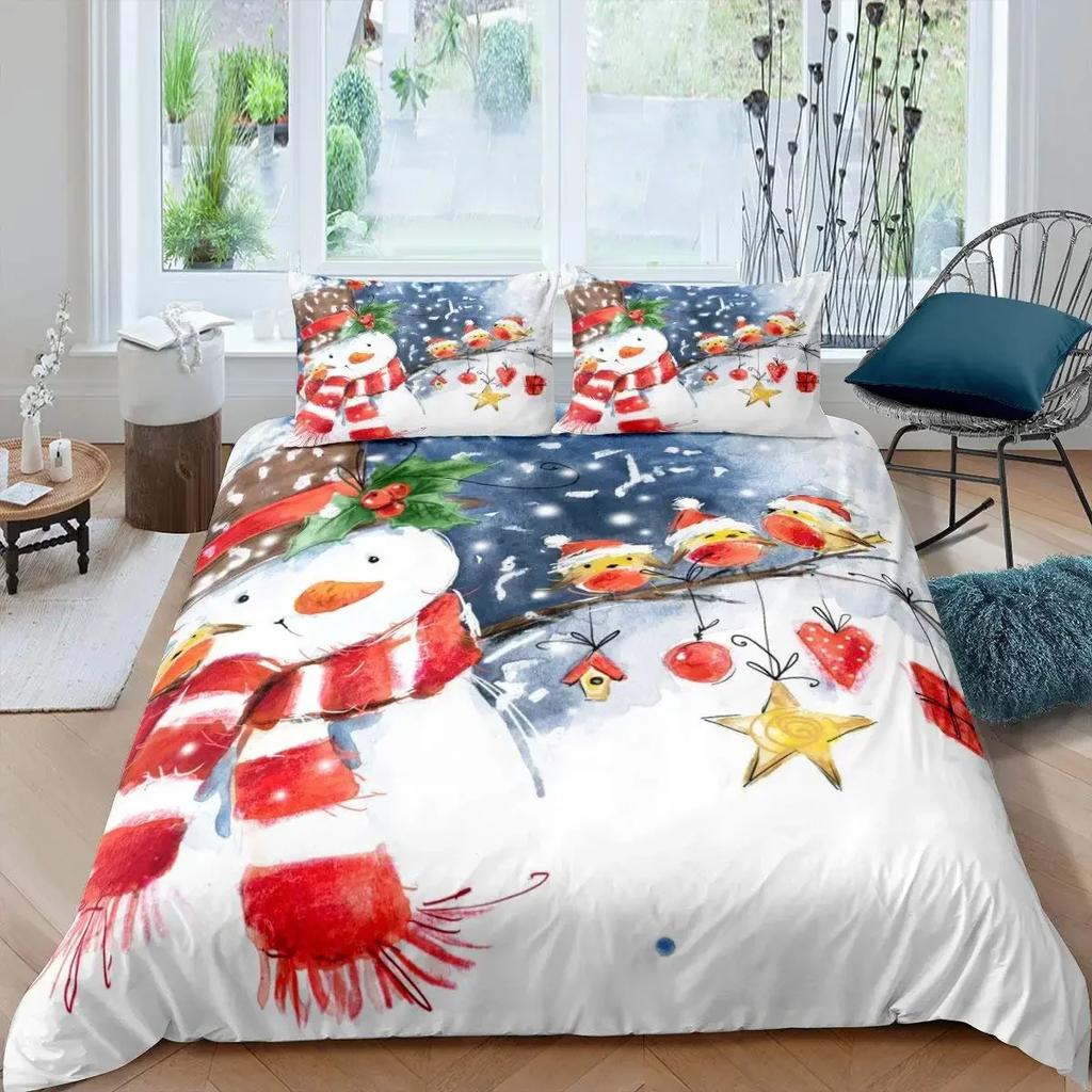Snowman Duvet Cover Set Kids Girl Christmas Comforter Cover Winter Snow Bedding Set New  Cartoon Style Polyester Quilt Cover