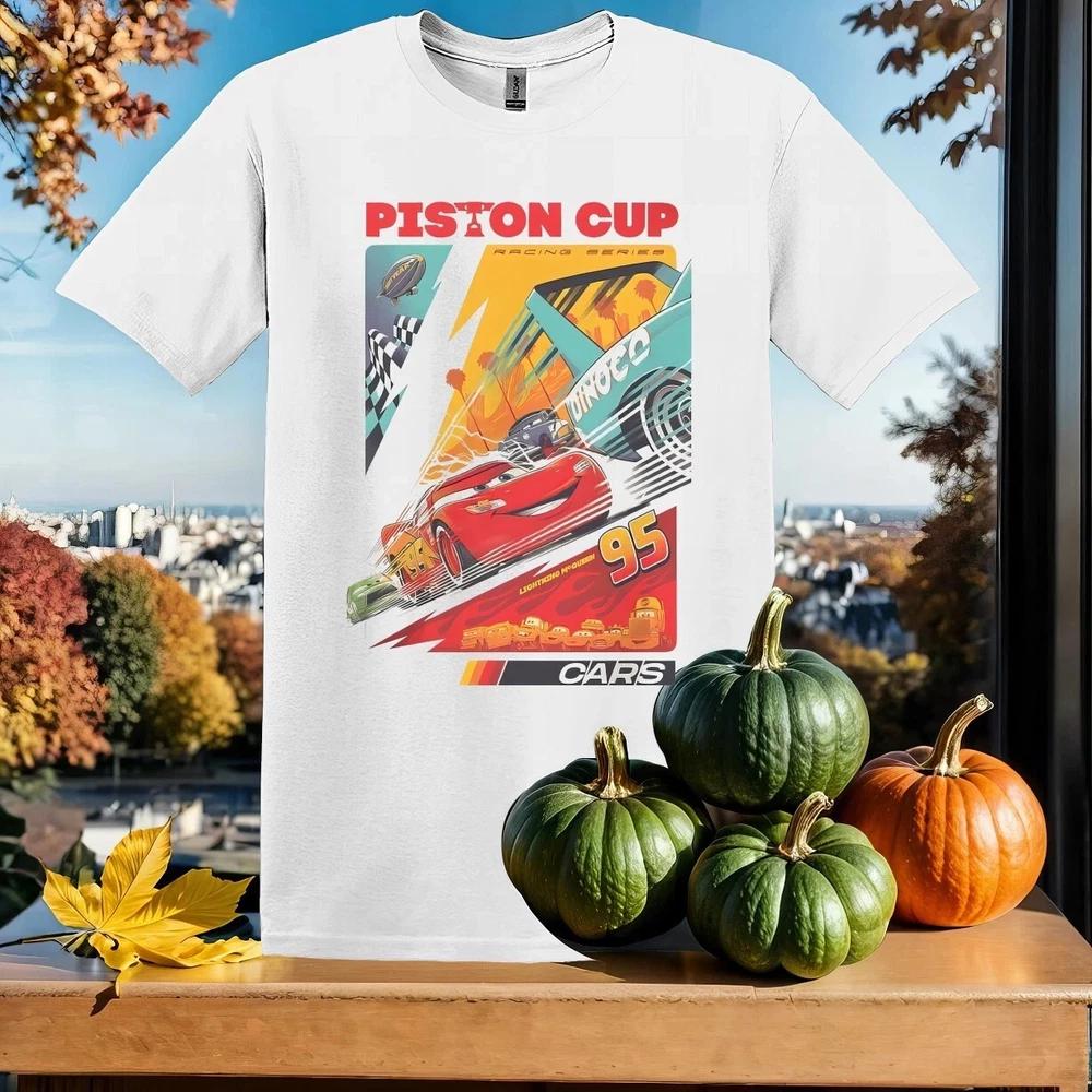 Cars Lightning Mcqueen Piston Cup Racing White TShirt Size S4XL S